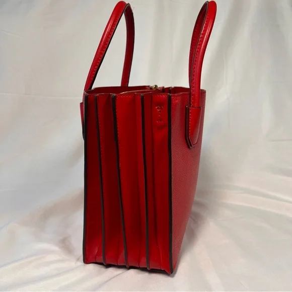Michael Kors Bright Red Leather Tote HangBag Purse - Picture 4 of 8